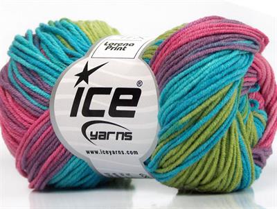 8x50gr. LORENA PRINT Akrilik, Pamuk Pembe, Leylak, Turkuaz, Yeşil Tonları Yazlık İplikler, Pamuk, Batik Desenli