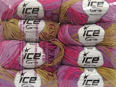 8x50gr. LORENA PRINT Akrilik, Pamuk Pembe, Mor, Leylak Yazlık İplikler, Pamuk, Batik Desenli