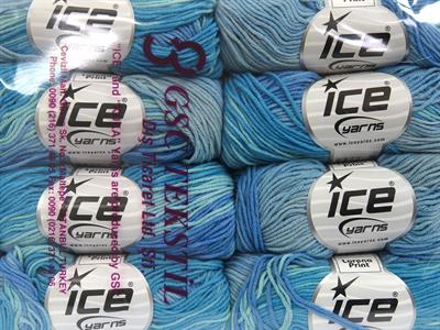 8x50gr. LORENA PRINT Akrilik, Pamuk Turkuaz, Mavi Tonları, Nane Yeşil Yazlık İplikler, Pamuk, Batik Desenli