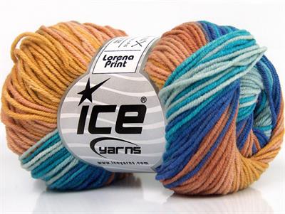 8x50gr. LORENA PRINT Akrilik, Pamuk Turkuaz, Mavi Tonları, Gül Kurusu, Cafe Latte  Yazlık İplikler, Pamuk, Batik Desenli