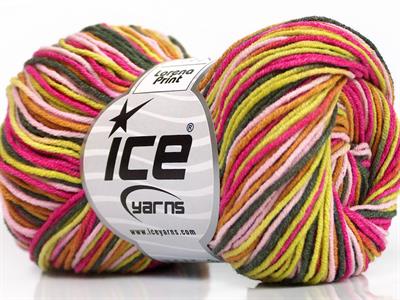 Lot of 8 Skeins Ice Yarns LORENA PRINT (55% Cotton) Yarn Pink Shades Green Shades Brown