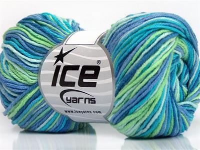 Lot of 8 Skeins Ice Yarns LORENA PRINT (55% Cotton) Yarn Blue Shades Green Turquoise