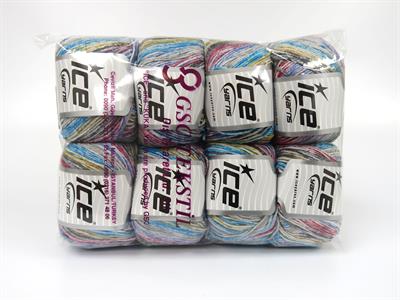 8x50gr. LORENA SPLASH Akrilik, Pamuk Kahverengi, Mavi, Turkuaz, Gri Yazlık İplikler, Pamuk, Batik Desenli, Akrilik