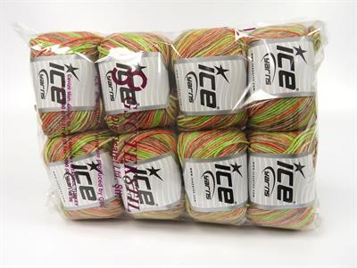 8x50gr. LORENA SPLASH Akrilik, Pamuk Kahverengi, Yeşil, Somon Yazlık İplikler, Pamuk, Batik Desenli, Akrilik