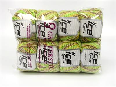 8x50gr. LORENA SPLASH Akrilik, Pamuk Kahverengi, Yeşil, Sarı Yazlık İplikler, Pamuk, Batik Desenli, Akrilik