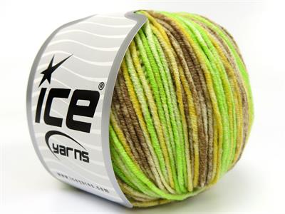 8x50gr. LORENA SPLASH Akrilik, Pamuk Kahverengi, Yeşil, Sarı Yazlık İplikler, Pamuk, Batik Desenli, Akrilik