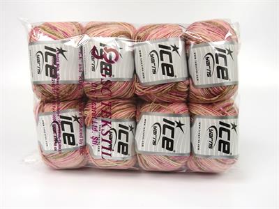 8x50gr. LORENA SPLASH Akrilik, Pamuk Kahverengi, Pembe tonları Yazlık İplikler, Pamuk, Batik Desenli, Akrilik