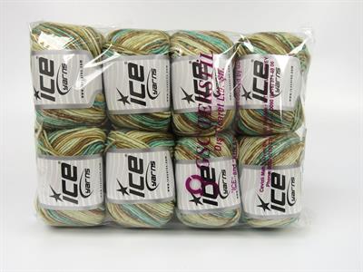 8x50gr. LORENA SPLASH Akrilik, Pamuk Kahverengi Tonları, Yeşil Tonları Yazlık İplikler, Pamuk, Batik Desenli, Akrilik