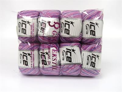 8x50gr. LORENA SPLASH Akrilik, Pamuk Leylak Tonları, Pembe tonları Yazlık İplikler, Pamuk, Batik Desenli, Akrilik