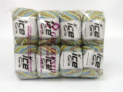 8x50gr. LORENA SPLASH Akrilik, Pamuk Sarı, Kahverengi Tonları, Mavi Tonları Yazlık İplikler, Pamuk, Batik Desenli, Akrilik