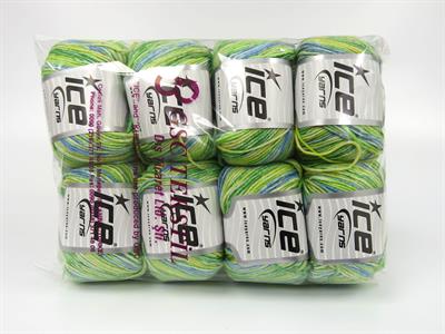 8x50gr. LORENA SPLASH Akrilik, Pamuk Sarı, Yeşil Tonları, Mavi Tonları Yazlık İplikler, Pamuk, Batik Desenli, Akrilik