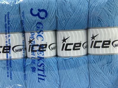 4x100gr. LORENA SUPERFINE Akrilik, Pamuk Açık Mavi Çok İnce, Yazlık İplikler, Pamuk