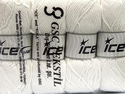 4x100gr. LORENA WORSTED Akrilik, Pamuk Beyaz Yazlık İplikler, Pamuk, Worsted
