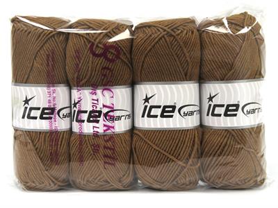 4x100gr. LORENA WORSTED Akrilik, Pamuk Kahverengi Yazlık İplikler, Pamuk, Worsted