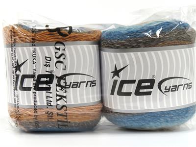 Lot of 2 x 150gr Skeins Ice Yarns CAKES GALAXY Yarn Turquoise Beige Salmon Orange Camel
