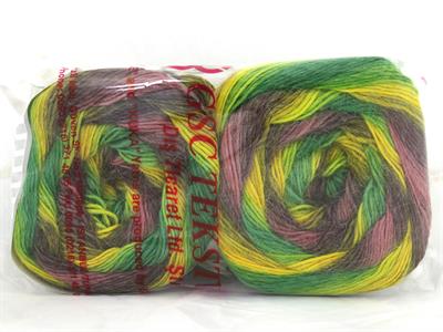 Lot of 2 x 150gr Skeins Ice Yarns CAKES ALPACA FINE (25% Alpaca) Yarn Green Yellow Camel Pink