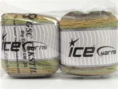 Lot of 2 x 150gr Skeins Ice Yarns CAKES GALAXY Yarn Green shades Brown Shades
