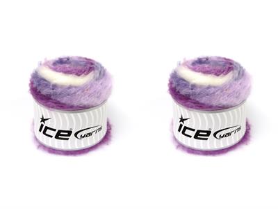 Lot of 2 x 150gr Skeins Ice Yarns CAKES FANCY MOHAIR (15% Mohair) Yarn Ecru Purple Shades