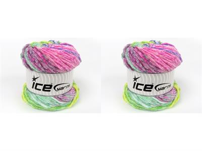 Lot of 2 x 150gr Skeins Ice Yarns CHENILLE SPLASH (100% MicroFiber) Yarn Rainbow