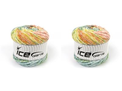Lot of 2 x 150gr Skeins Ice Yarns CHENILLE SPLASH (100% MicroFiber) Yarn Green Shades Salmon Shades Yellow Shades