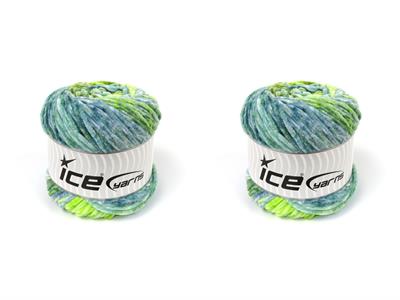 Lot of 2 x 150gr Skeins Ice Yarns CHENILLE SPLASH (100% MicroFiber) Yarn Blue Shades Green Shades