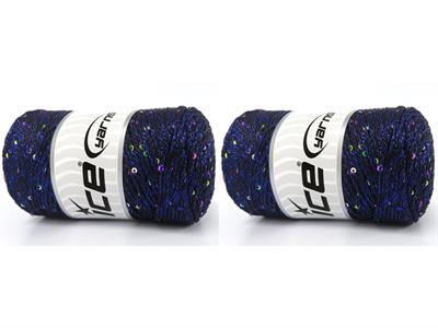 2x200gr. MACRAME GLITZ PAILLETTE Metalik Simli Siyah, Mavi Metalik Simli, Yazlık İplikler, Makrame, Boncuklu Pullu, Tığ İşi, Worsted