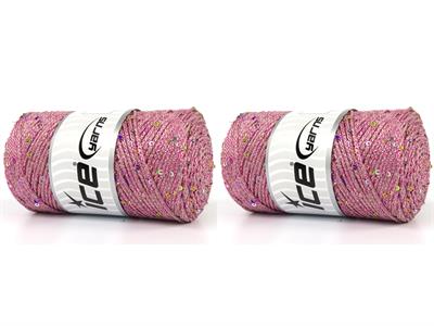 2x200gr. MACRAME GLITZ PAILLETTE Metalik Simli Pembe Metalik Simli, Yazlık İplikler, Makrame, Boncuklu Pullu, Tığ İşi, Worsted