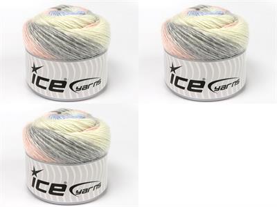 Lot of 3 x 100gr Skeins Ice Yarns CAKES NAPOLITANO Yarn Ecru Light Grey Light Pink Light Blue