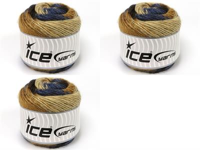Lot of 3 x 100gr Skeins Ice Yarns CAKES NAPOLITANO Yarn Jeans Blue Brown Shades