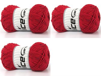 3x100gr. NATURAL COTTON PAILLETTE Metalik Simli, Pamuk Kırmızı Metalik Simli, Yazlık İplikler, Pamuk, Boncuklu Pullu