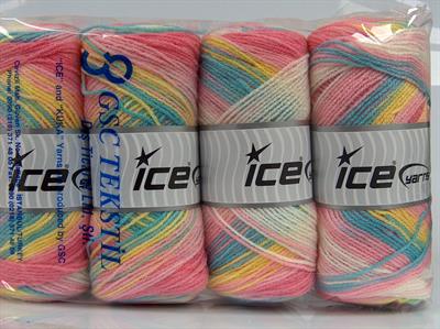 Lot of 4 x 100gr Skeins Ice Yarns BABY BATIK Hand Knitting Yarn Rainbow