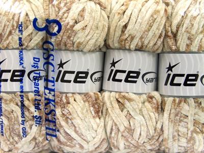 4x100gr. CHENILLE SAFARI Mikro Fiber Beyaz, Krem, Bej Kışlık, Şönil, Çok Kalın, Batik Desenli