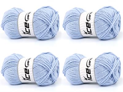 4x100gr. LORENA WORSTED Akrilik, Pamuk Buz Mavisi Yazlık İplikler, Pamuk, Worsted