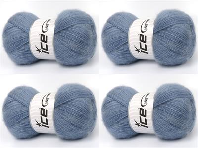 Lot of 4 x 100gr Skeins Ice Yarns MOHAIR PASTEL (10% Mohair 15% Wool) Yarn Jeans Blue