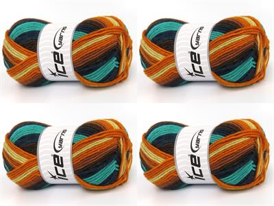 Lot of 4 x 100gr Skeins Ice Yarns NICE BABY Yarn Green Shades Gold Brown Light Yellow