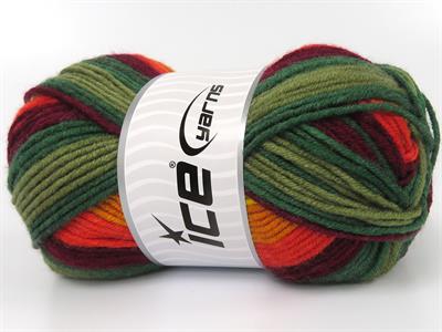 Lot of 4 x 100gr Skeins Ice Yarns NICE BABY Yarn Green Shades Burgundy Shades Orange Gold