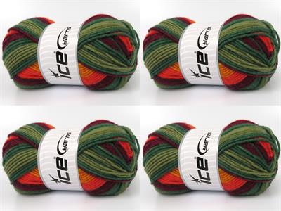 Lot of 4 x 100gr Skeins Ice Yarns NICE BABY Yarn Green Shades Burgundy Shades Orange Gold