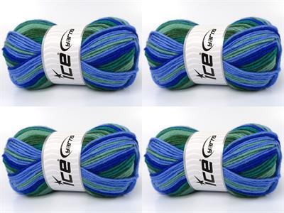 Lot of 4 x 100gr Skeins Ice Yarns NICE BABY Yarn Blue Shades Green Shades