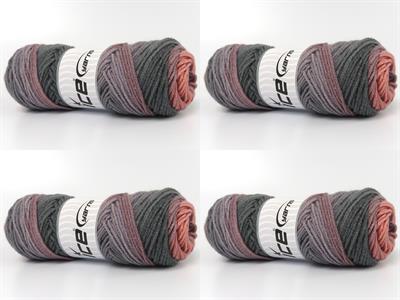 4x100gr. ORLANDO Premium Akrilik Maron, Somon, Gri Tonları Kışlık, Düz iplikler, Batik Desenli, Worsted, 100% Akrilik , Akrilik