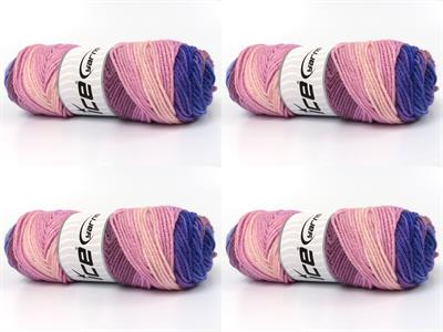 4x100gr. ORLANDO Premium Akrilik Maron, Pembe tonları, Mavi Tonları Kışlık, Düz iplikler, Batik Desenli, Worsted, 100% Akrilik , Akrilik