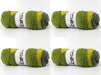 4x100gr. ORLANDO Premium Akrilik Yeşil Tonları, Gri Tonları Kışlık, Düz iplikler, Batik Desenli, Worsted, 100% Akrilik , Akrilik