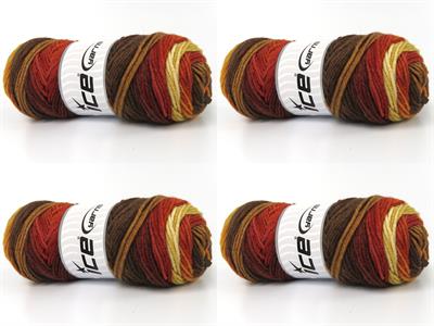 4x100gr. ORLANDO Premium Akrilik Kahverengi Tonları, Altın tonları Kışlık, Düz iplikler, Batik Desenli, Worsted, 100% Akrilik , Akrilik