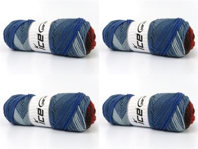 4x100gr. ORLANDO Premium Akrilik Kahverengi, Gri, Turkuaz Tonları Kışlık, Düz iplikler, Batik Desenli, Worsted, 100% Akrilik , Akrilik