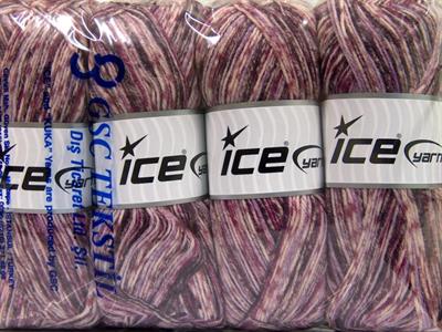 Lot of 4 x 100gr Skeins Ice Yarns PRINT SOCK (75% Superwash Wool) Yarn Lilac Shades Purple