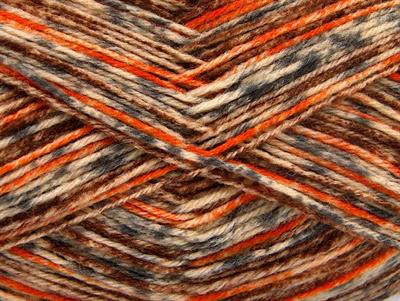 Lot of 4 x 100gr Skeins Ice Yarns PRINT SOCK (75% Superwash Wool) Yarn Brown Grey Orange Cream