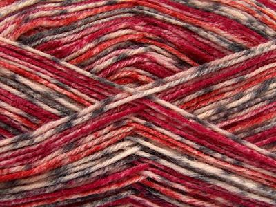 Lot of 4 x 100gr Skeins Ice Yarns PRINT SOCK (75% Superwash Wool) Yarn Red Orange Grey Cream