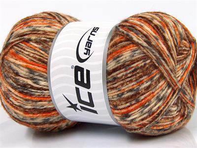 Lot of 4 x 100gr Skeins Ice Yarns PRINT SOCK (75% Superwash Wool) Yarn Brown Grey Orange Cream