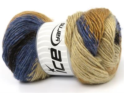 4x100gr. RAINBOW Premium Akrilik Kahverengi Tonları, Kot Mavisi Kışlık, Düz iplikler, Batik Desenli, 100% Akrilik