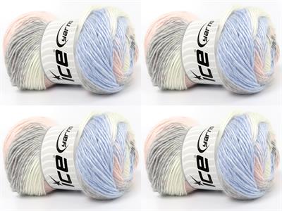 4x100gr. RAINBOW Premium Akrilik Açık Gri, Açık Mavi, Açık Pembe, Ekru Kışlık, Düz iplikler, Batik Desenli, 100% Akrilik