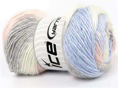 4x100gr. RAINBOW Premium Akrilik Açık Gri, Açık Mavi, Açık Pembe, Ekru Kışlık, Düz iplikler, Batik Desenli, 100% Akrilik